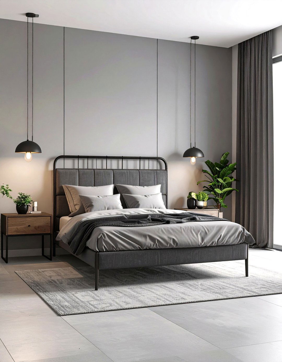 The Grey Bedroom with Black Metal Accents - 30 grey bedroom ideas