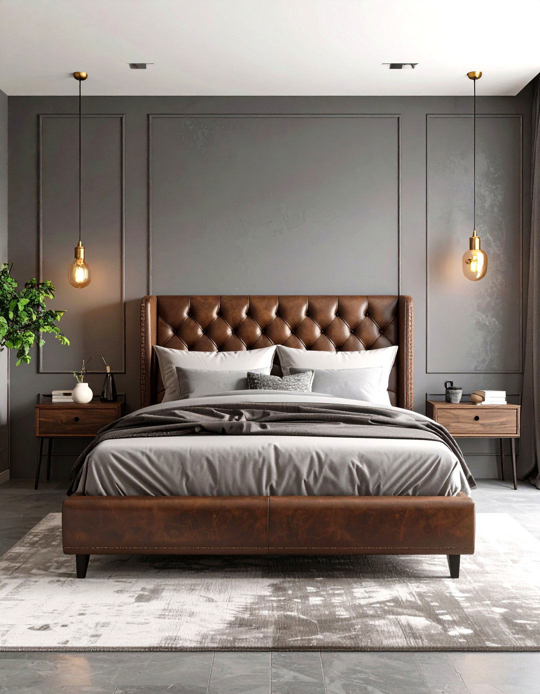 The Grey Bedroom with Leather Accents - 30 grey bedroom ideas