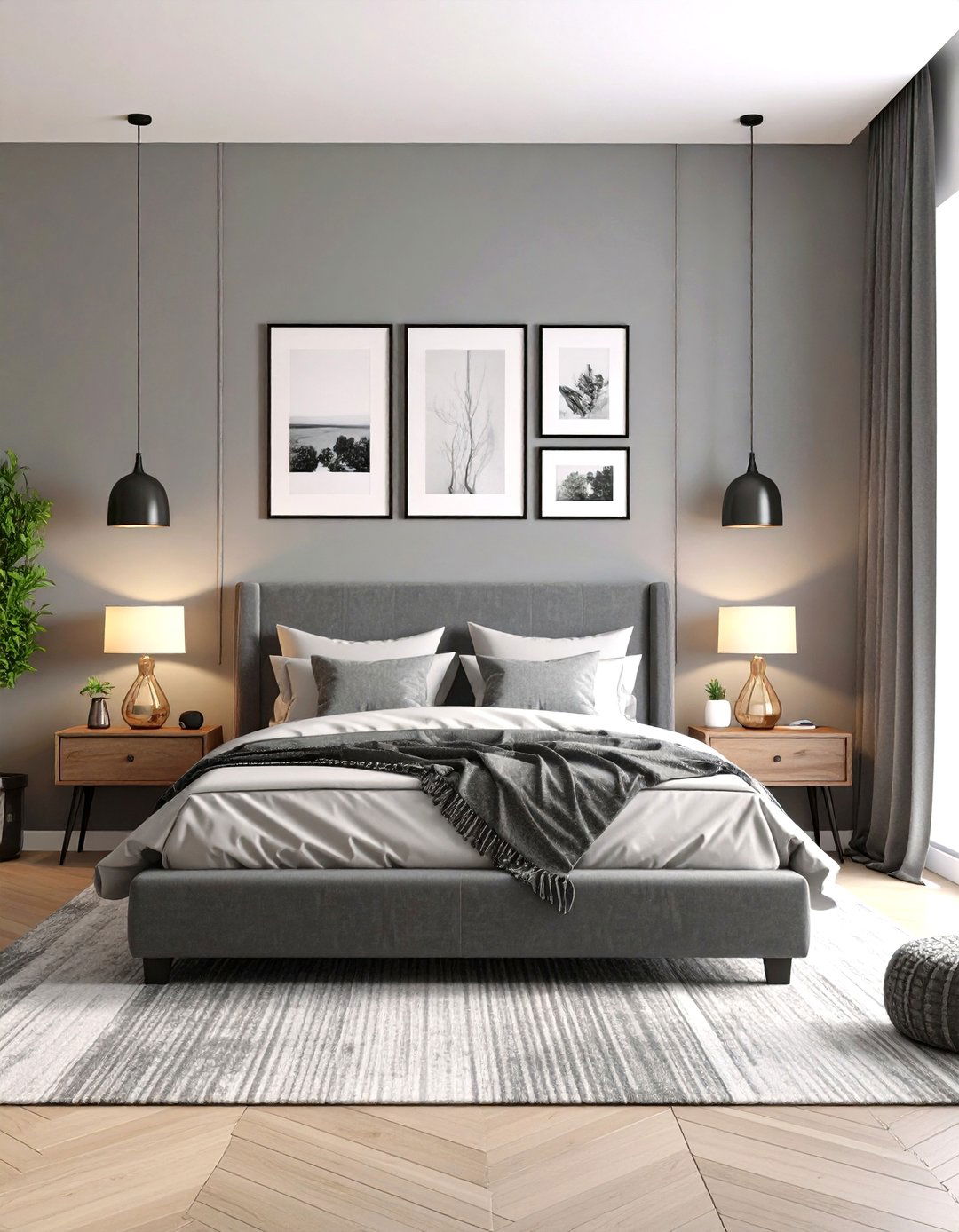 The Grey Bedroom with a Gallery Wall - 30 grey bedroom ideas