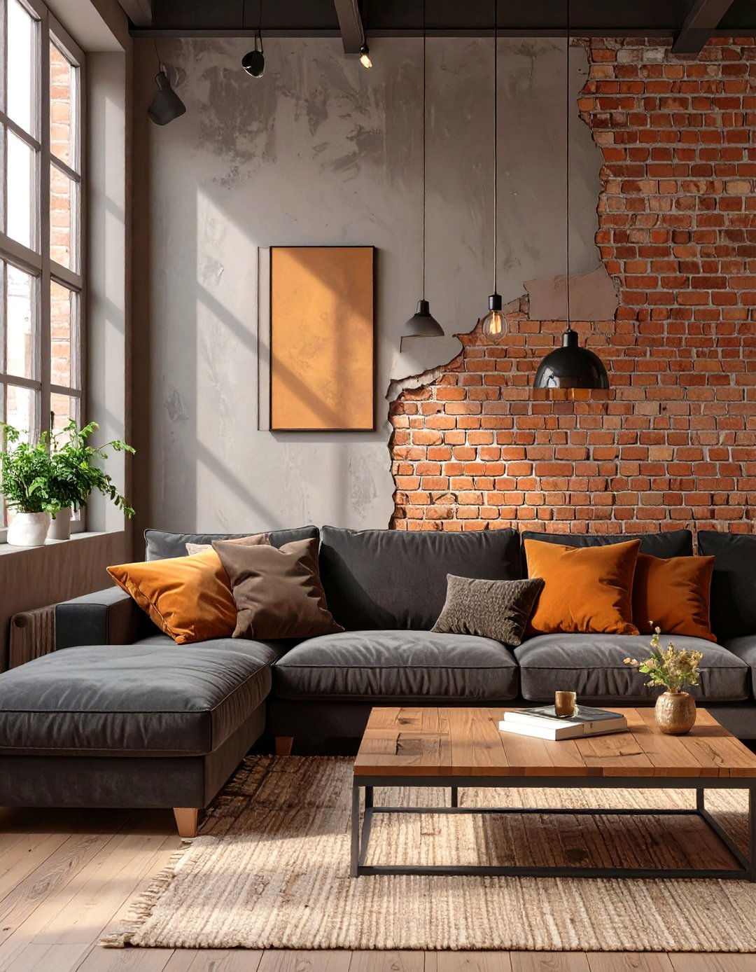 The Grey Living Room with Exposed Brick - 30 cosy grey living room ideas