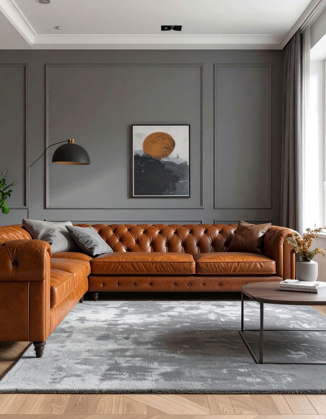 The Grey Living Room with Leather Accents - 30 cosy grey living room ideas