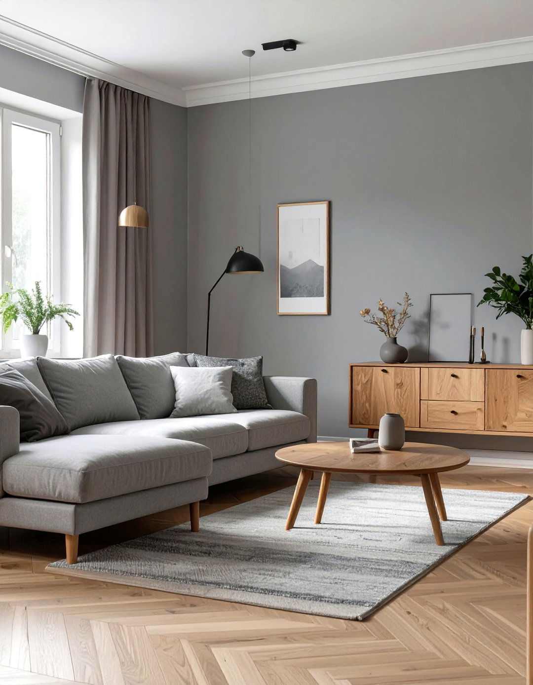 The Grey Living Room with Natural Wood - 30 cosy grey living room ideas