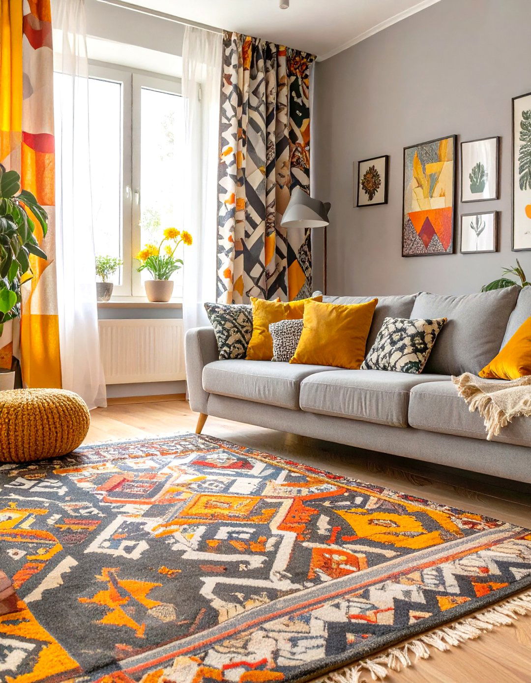 The Grey Living Room with Pattern Play - 30 cosy grey living room ideas