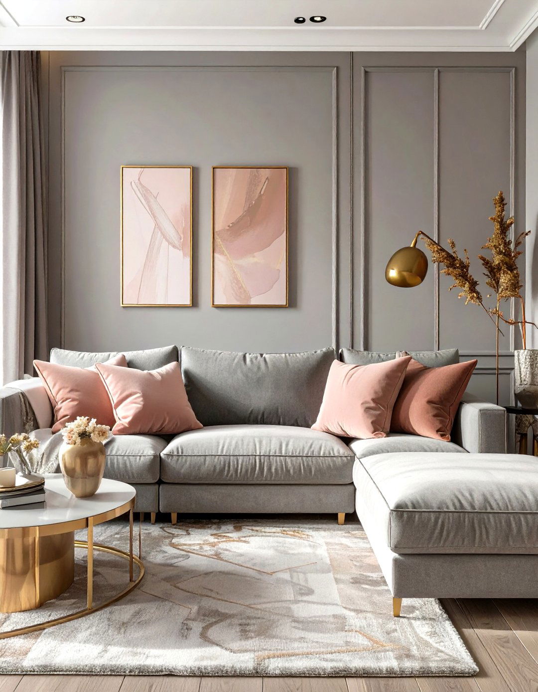 The Grey and Blush Pink Living Room - 30 cosy grey living room ideas