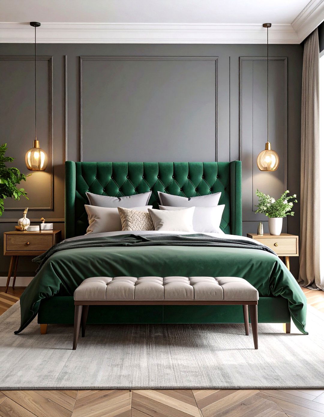 The Grey and Emerald Green Bedroom - 30 grey bedroom ideas