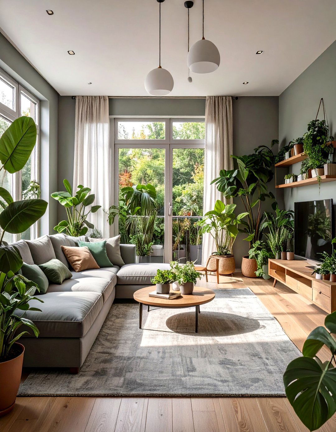 The Grey and Green Living Room - 30 cosy grey living room ideas