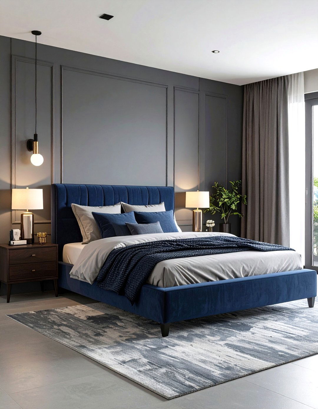 The Grey and Navy Blue Bedroom - 30 grey bedroom ideas