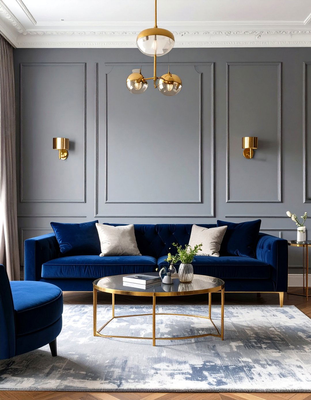 The Grey and Navy Blue Living Room - 30 cosy grey living room ideas