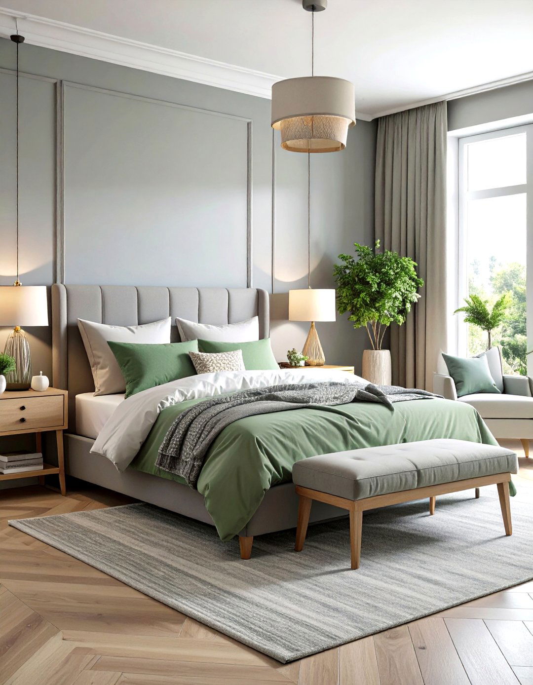 The Grey and Sage Green Bedroom - 30 grey bedroom ideas
