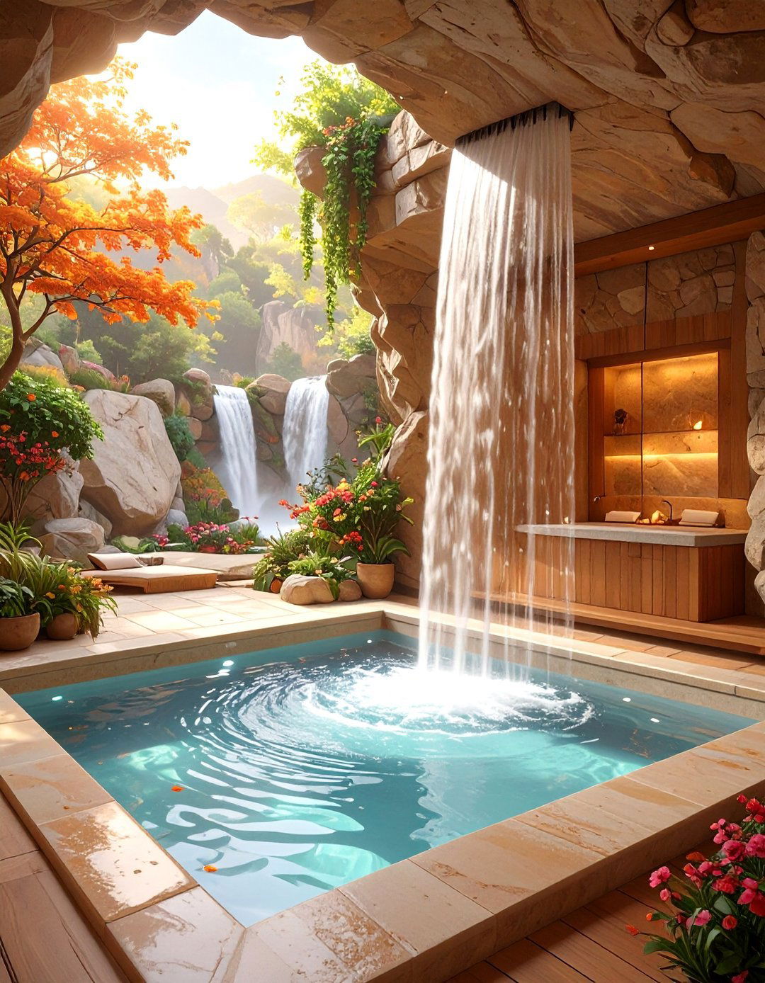 The Grotto Spa with Hot Water Cascade - 30 ai waterfall garden ideas