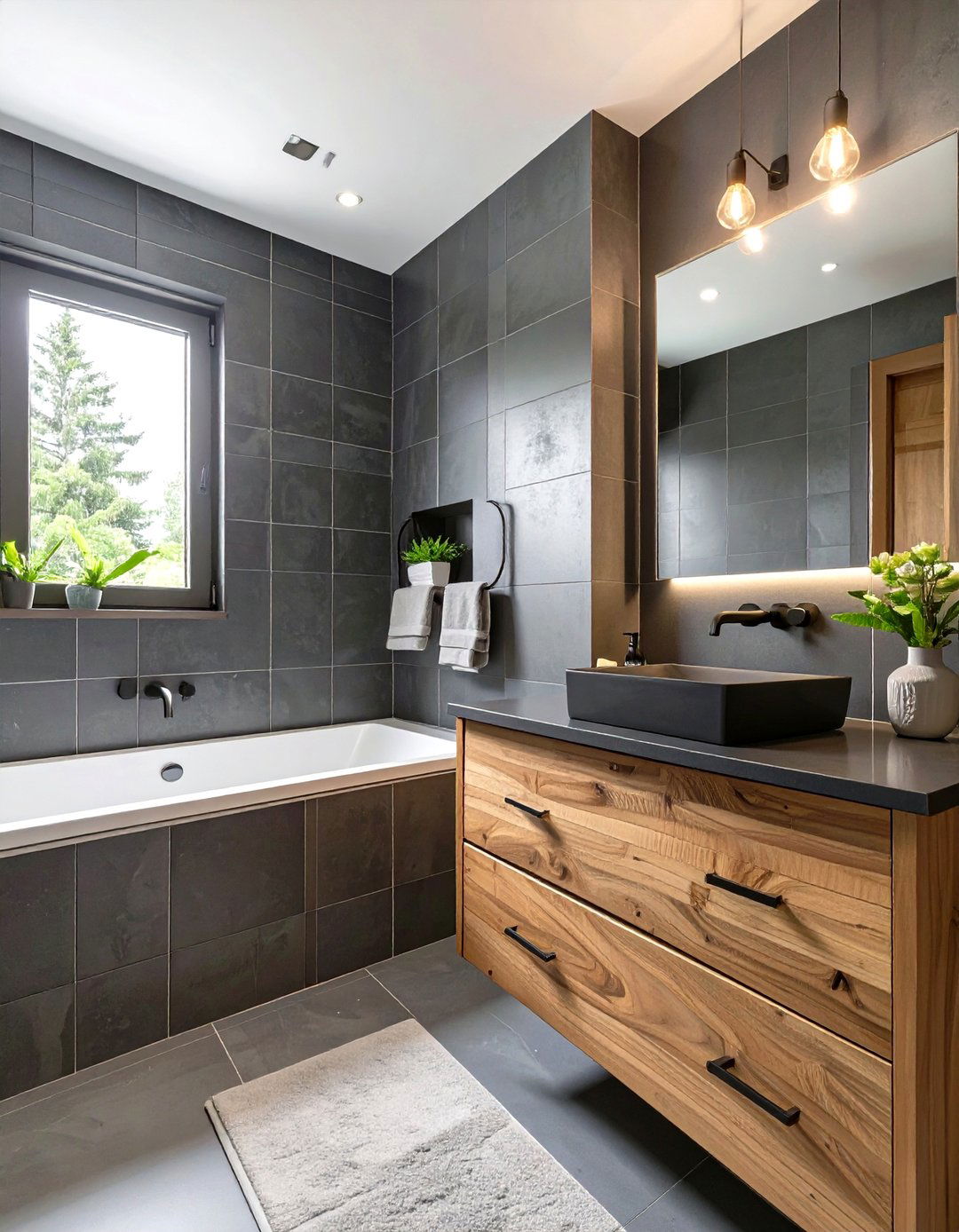 The Gunmetal and Wood Bathroom - 30 moody bathroom ideas