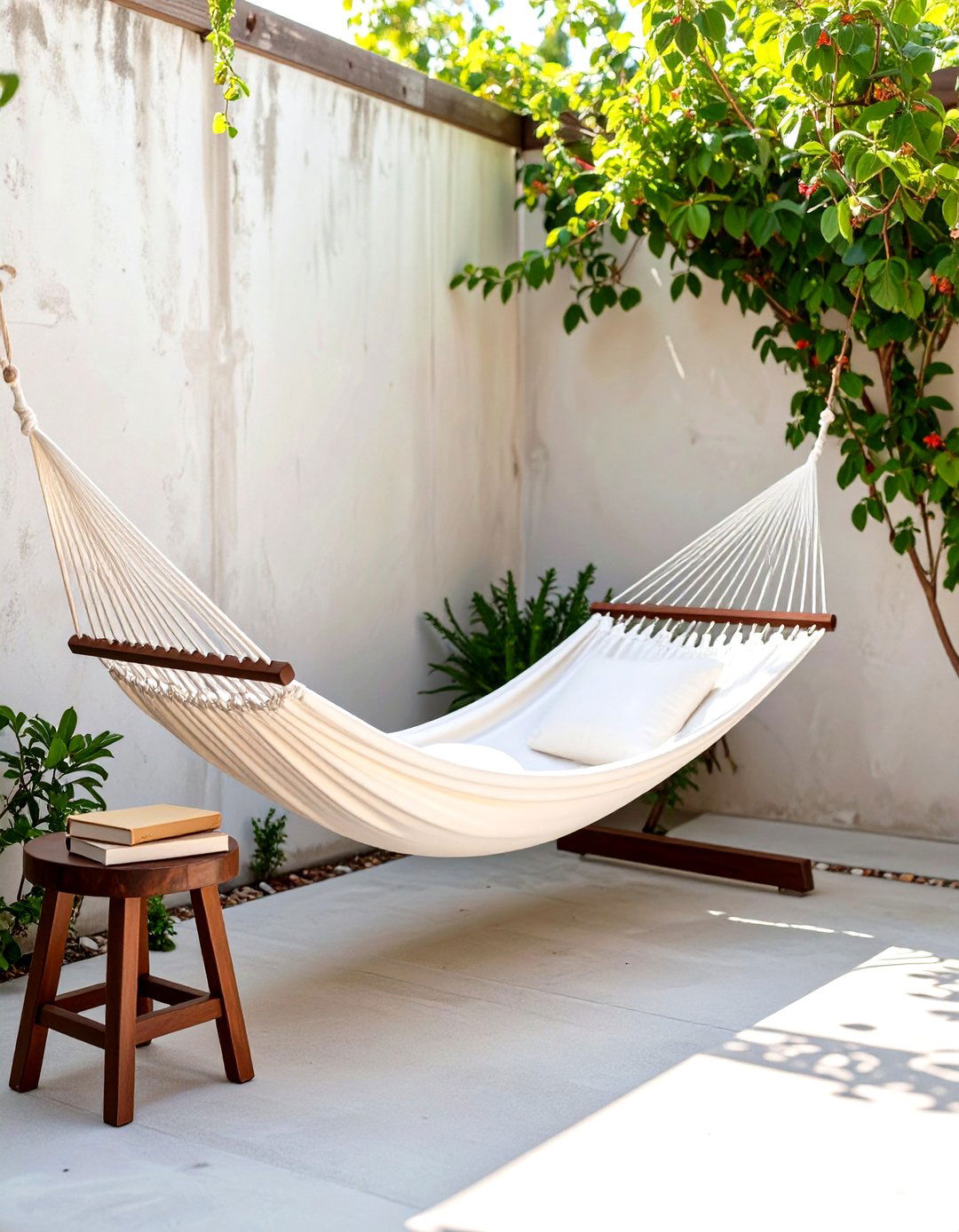 The Hammock Relaxation Zone - 30 concrete patio ideas on a budget