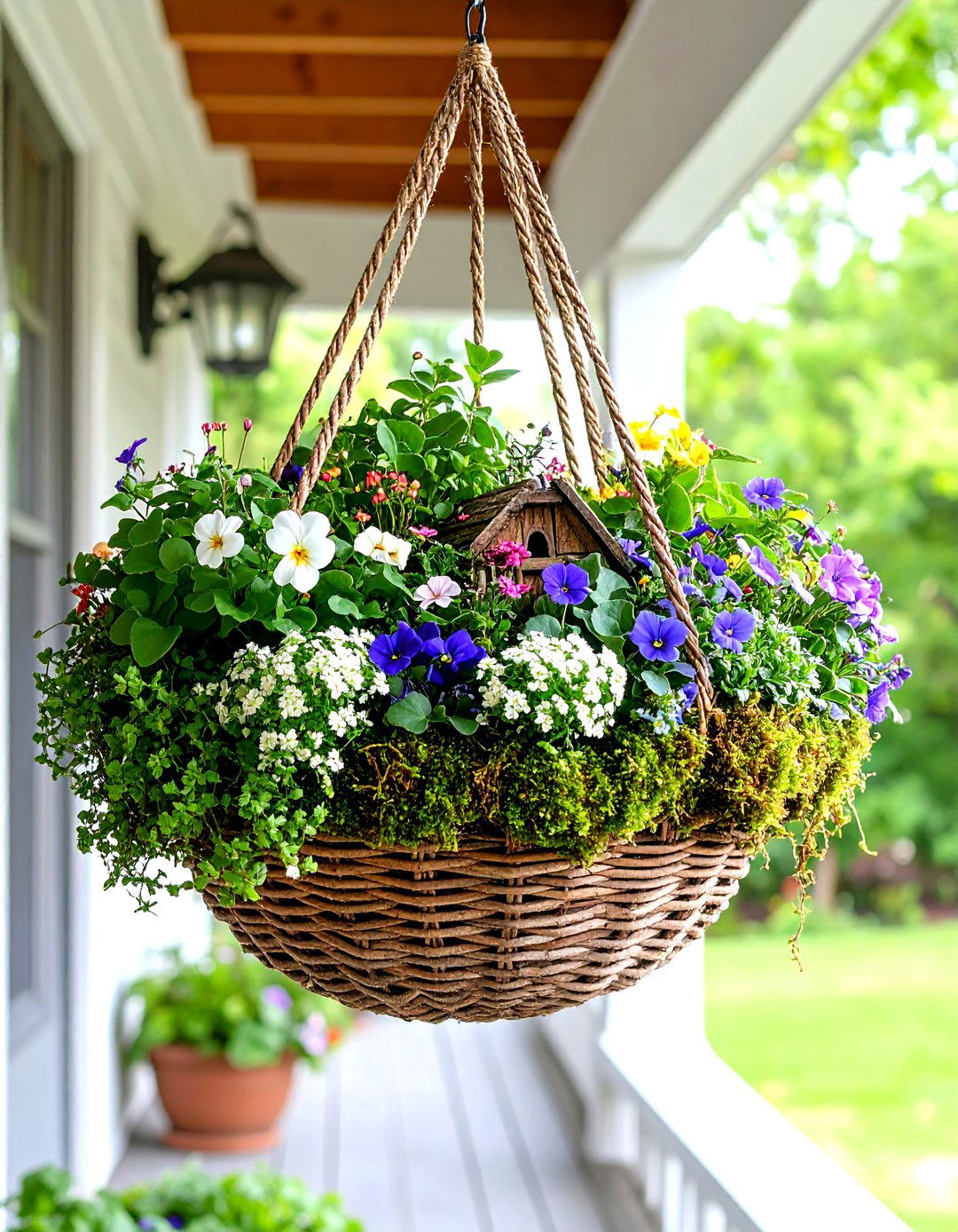 The Hanging Basket Fairy Garden - 30 large outdoor fairy garden ideas