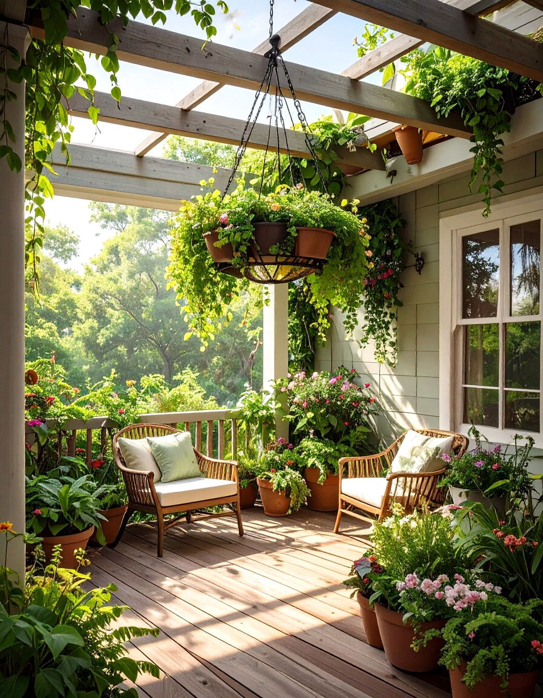 The Hanging Plant Chandelier Porch - 30 back porch ideas on a budget