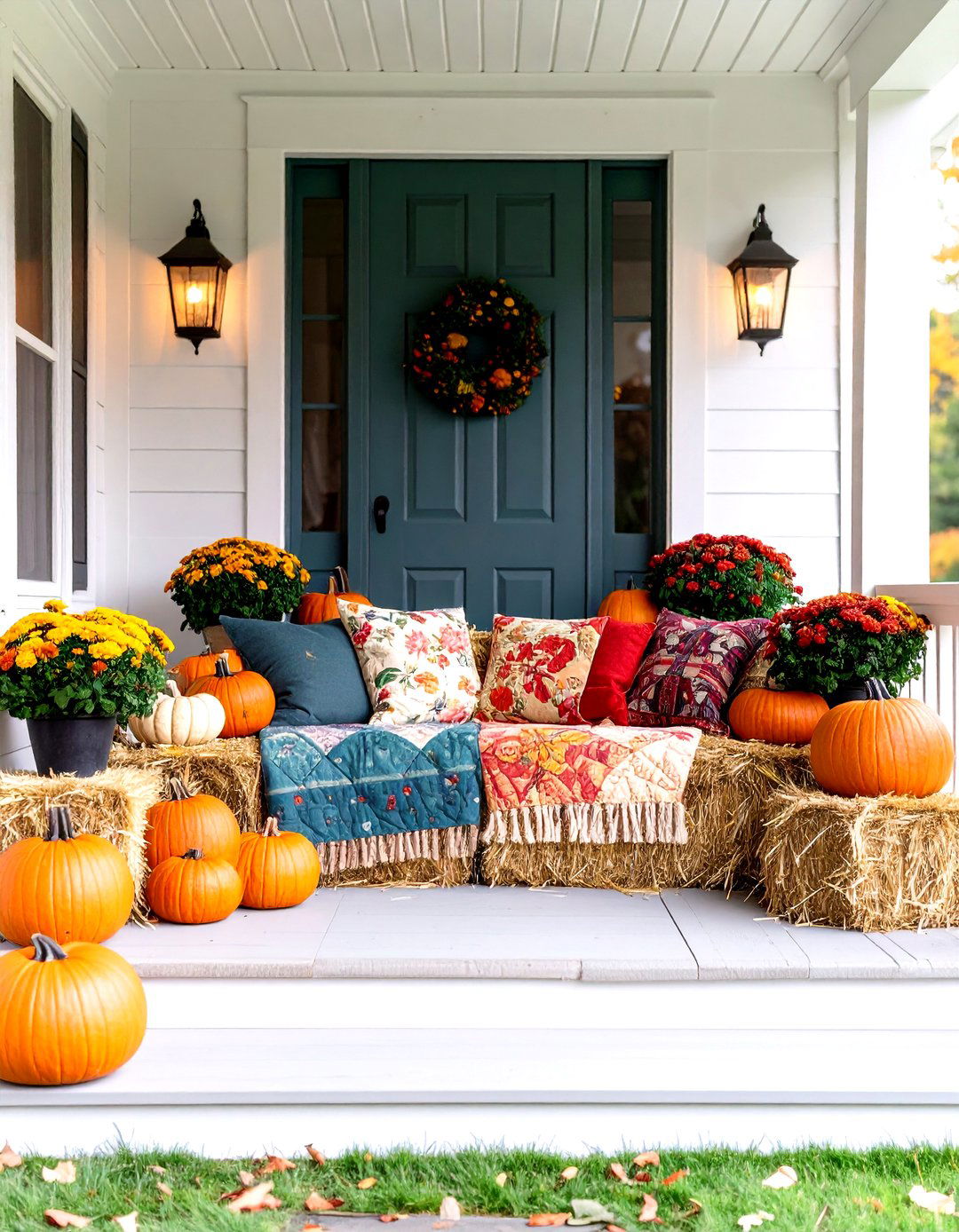 The Hay Bale Seating Front Porch - 30 fall front porch ideas