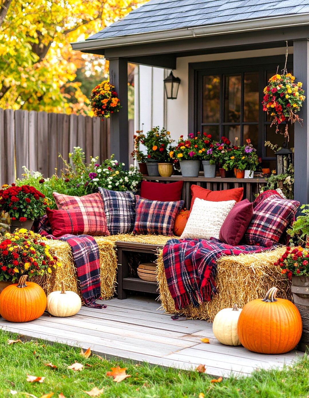 The Hay Bale Seating Nook - 30 fall outdoor decorating ideas