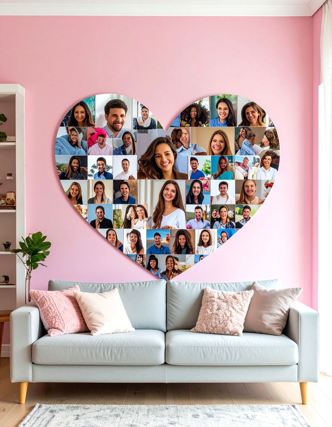 The Heart Shaped Photo Collage - 30 living room photo wall ideas