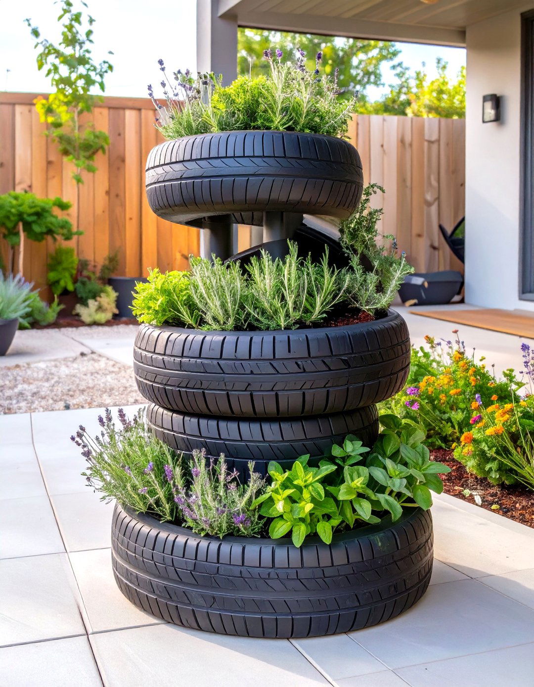 The Herb Spiral Tyre Garden - 30 creative landscape tyre garden designs