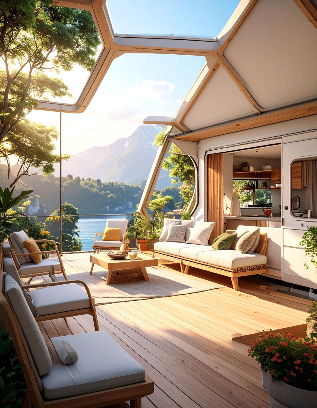 The Hexagonal Honeycomb Deck - 30 diy camper deck ideas