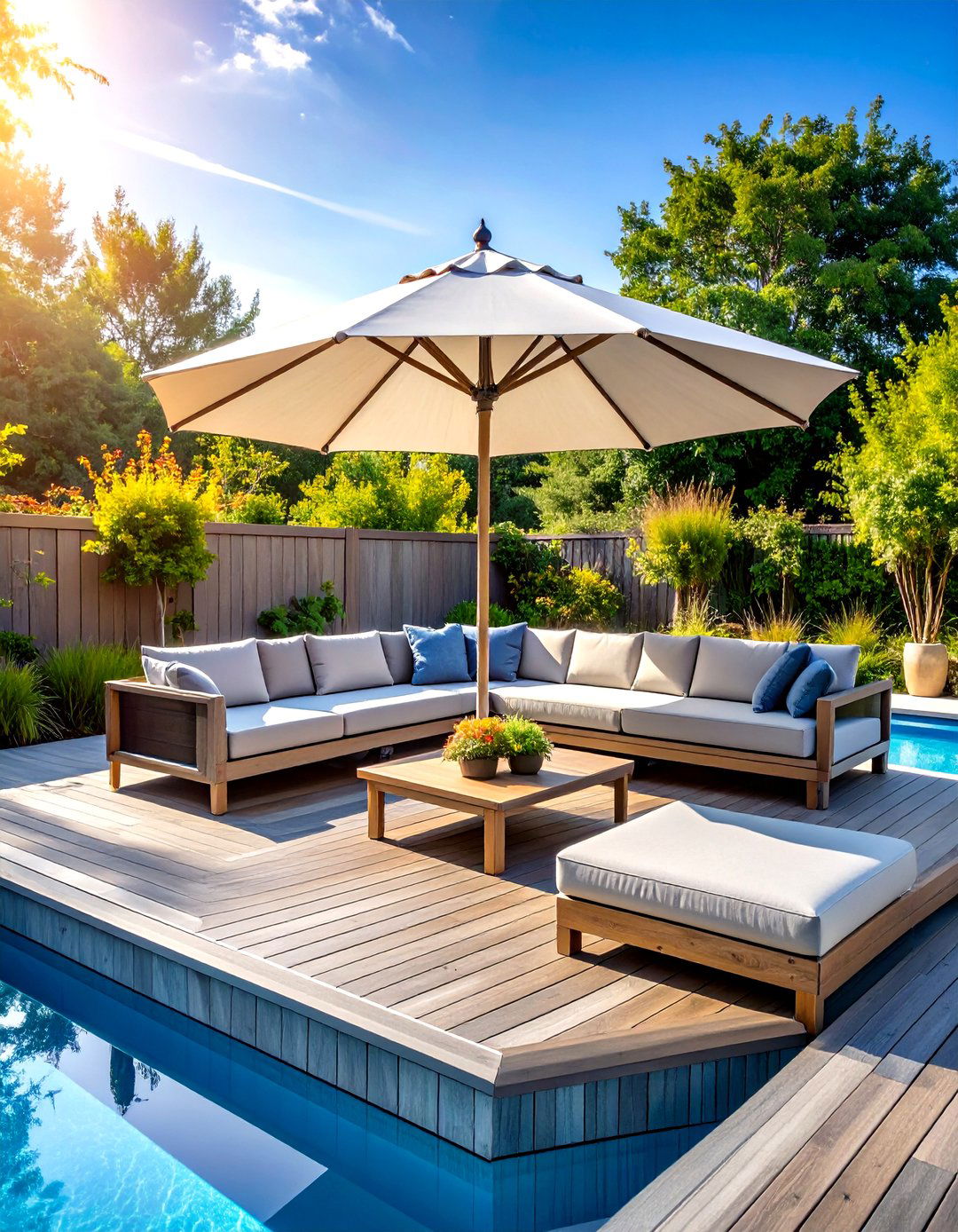 The Hexagonal Hub Deck - 30 diy above ground pool deck ideas on a budget