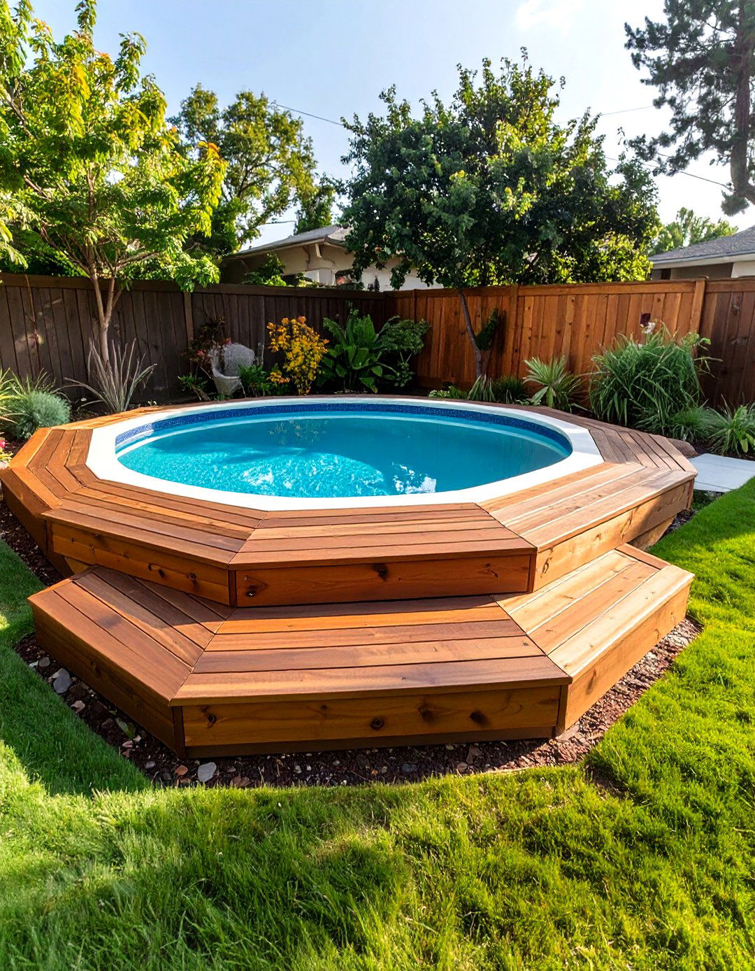 The Hexagonal Platform Deck - 30 above ground pools with deck ideas