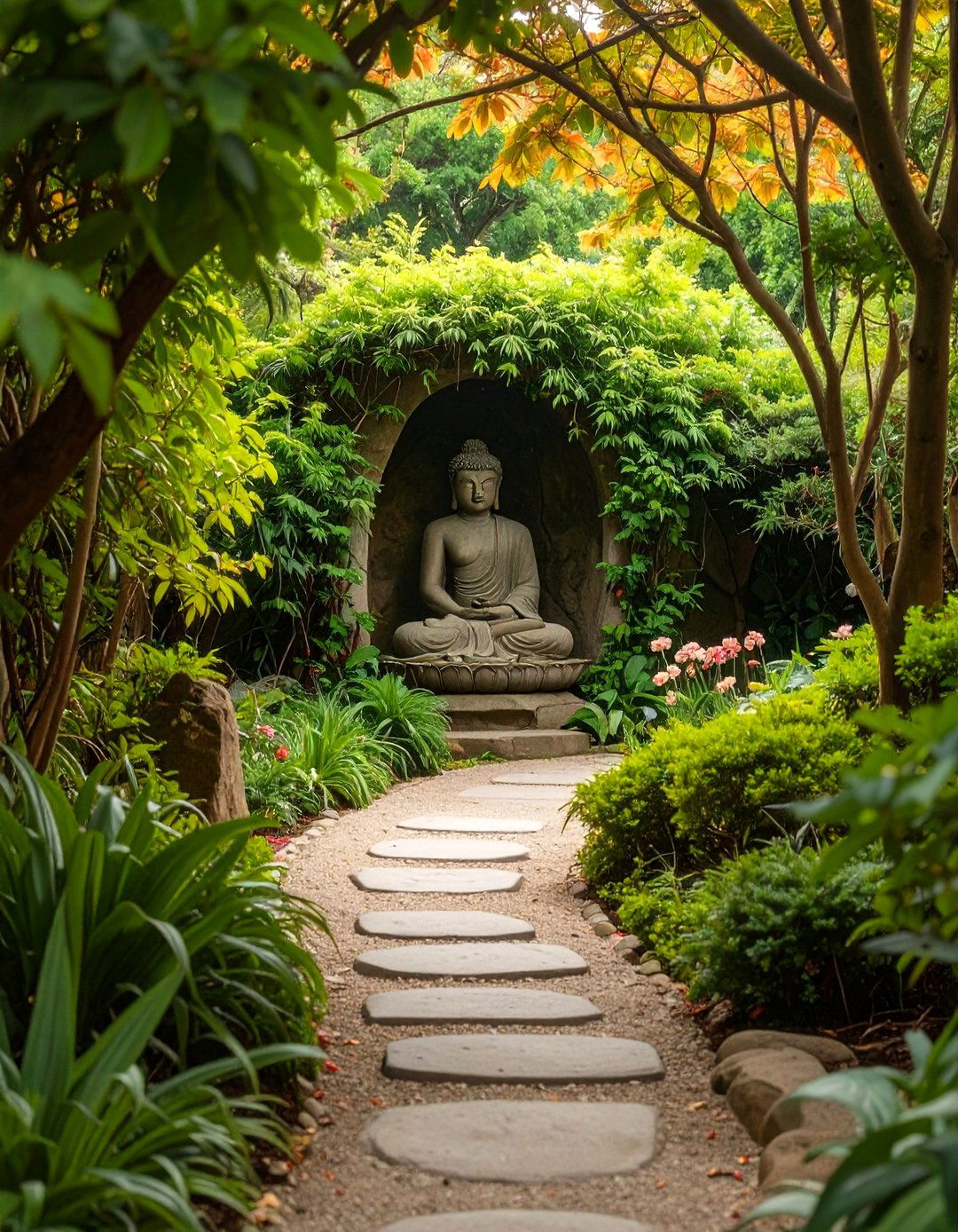 The Hidden Buddha Statue Garden - 30 ai zen garden design ideas