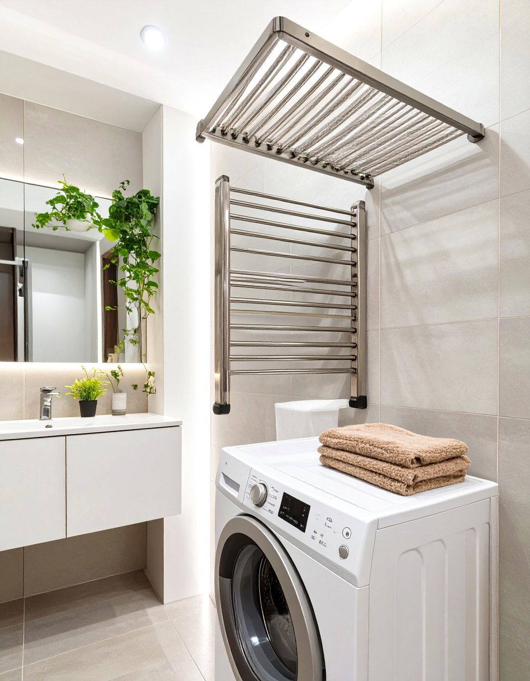 The Hidden Drying Rack - 30 combination small bathroom and laundry room combo designs