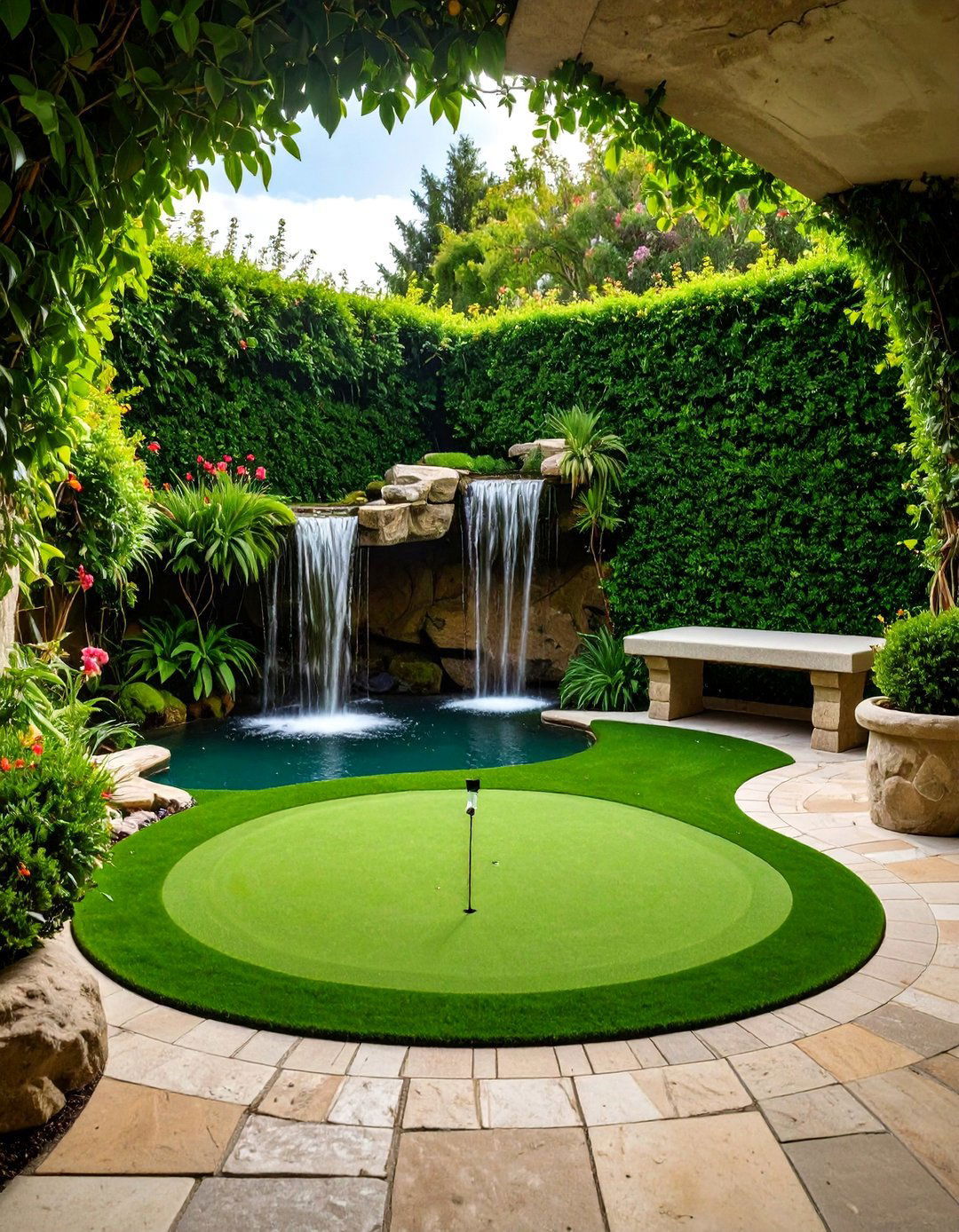 The Hidden Grotto Putting Green - 30 backyard putting green ideas