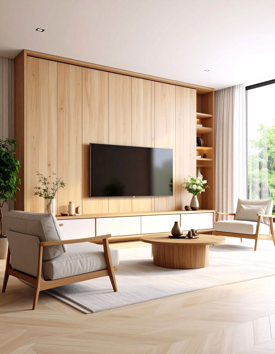 The Hidden TV Living Room with Sliding Panels - 30 living room ideas with tv