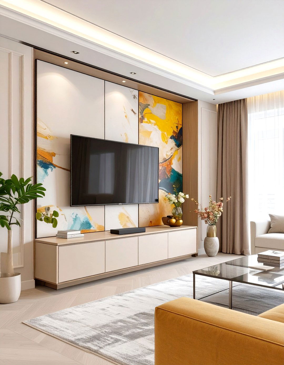 The Hidden TV Panel Living Room - 30 modern living room ideas with tv