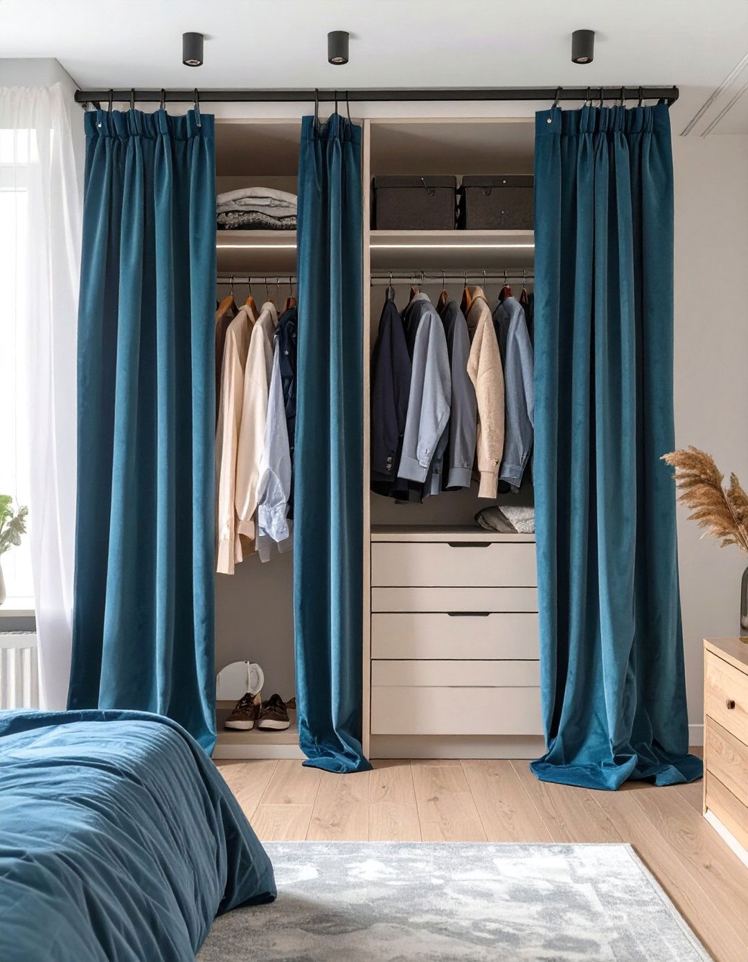 The Hidden Wardrobe Behind a Curtain - 30 closet ideas for small spaces