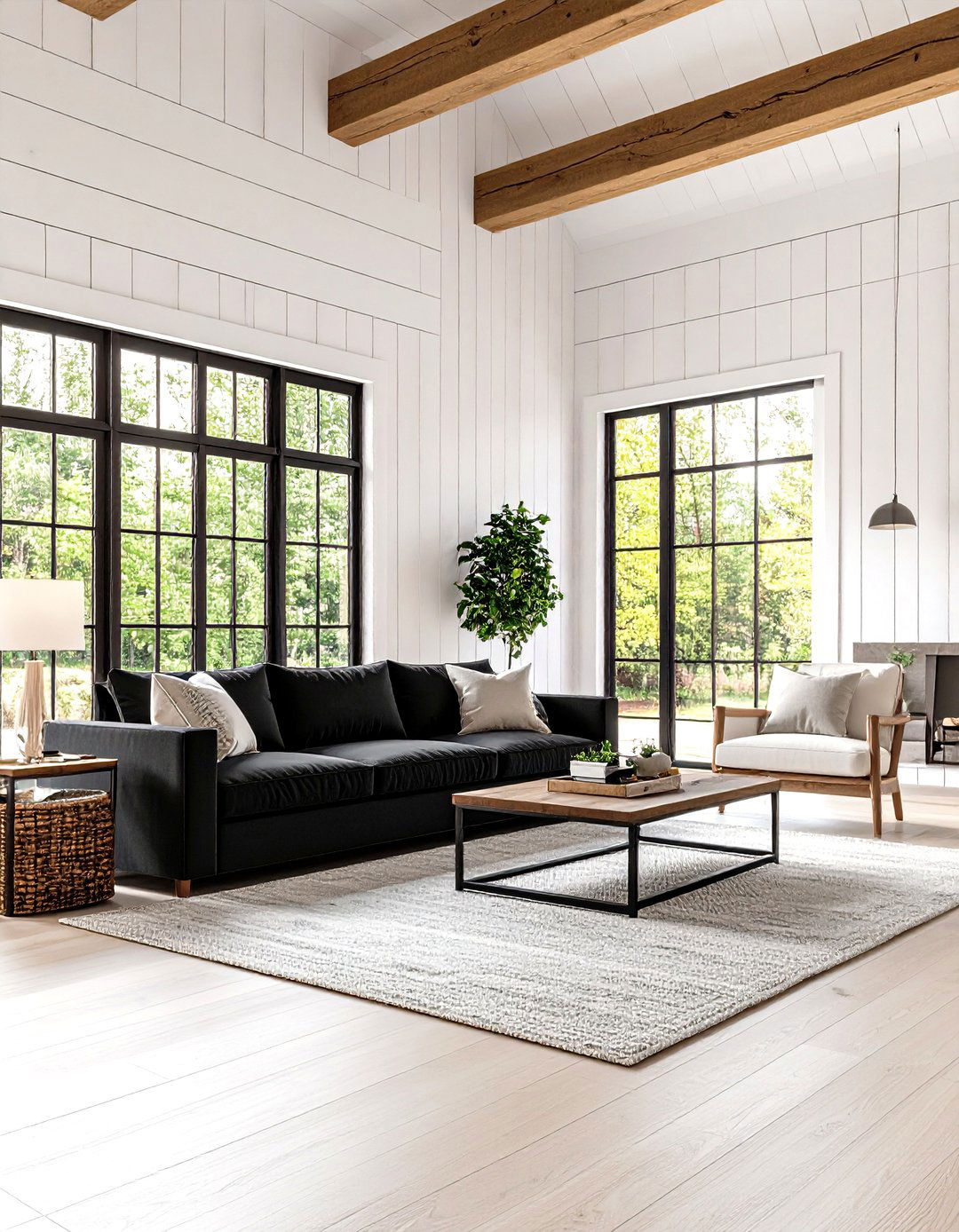 The High Contrast Black and White Farmhouse Living Room - 30 farmhouse country living room ideas