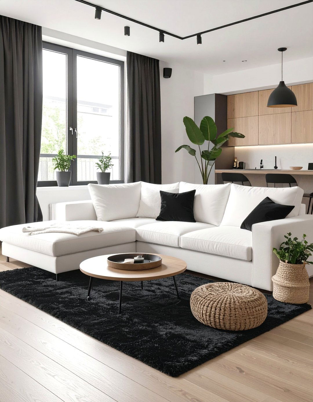 The High Contrast Black and White Living Room - 30 cute cozy apartment living room decorating ideas