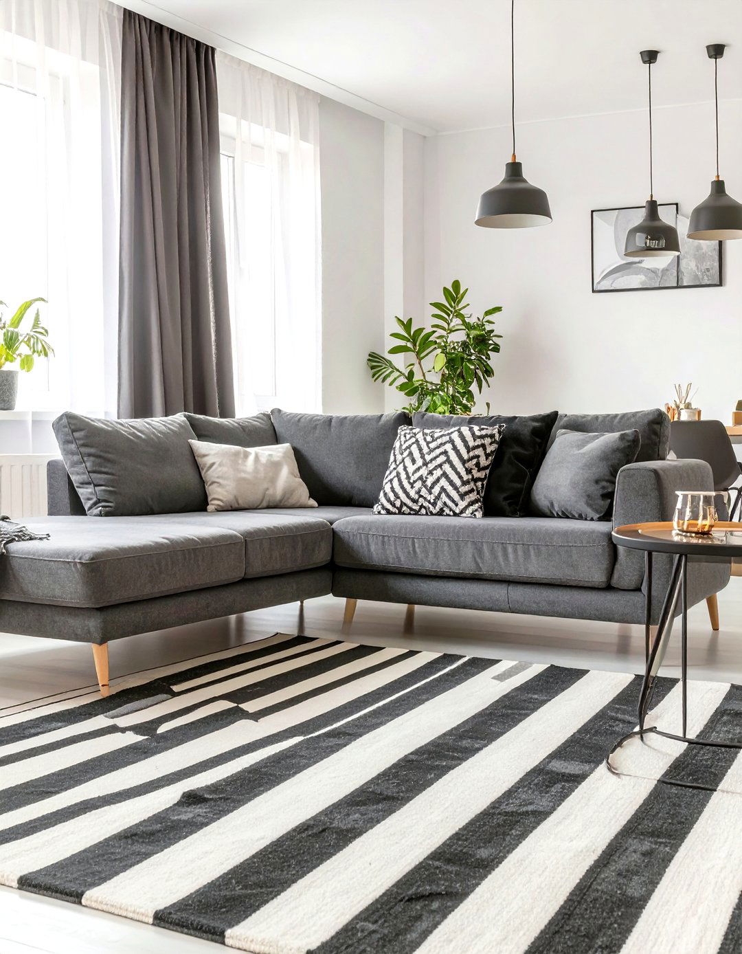 The High Contrast Black and White Living Room - 30 dark gray couch living room ideas