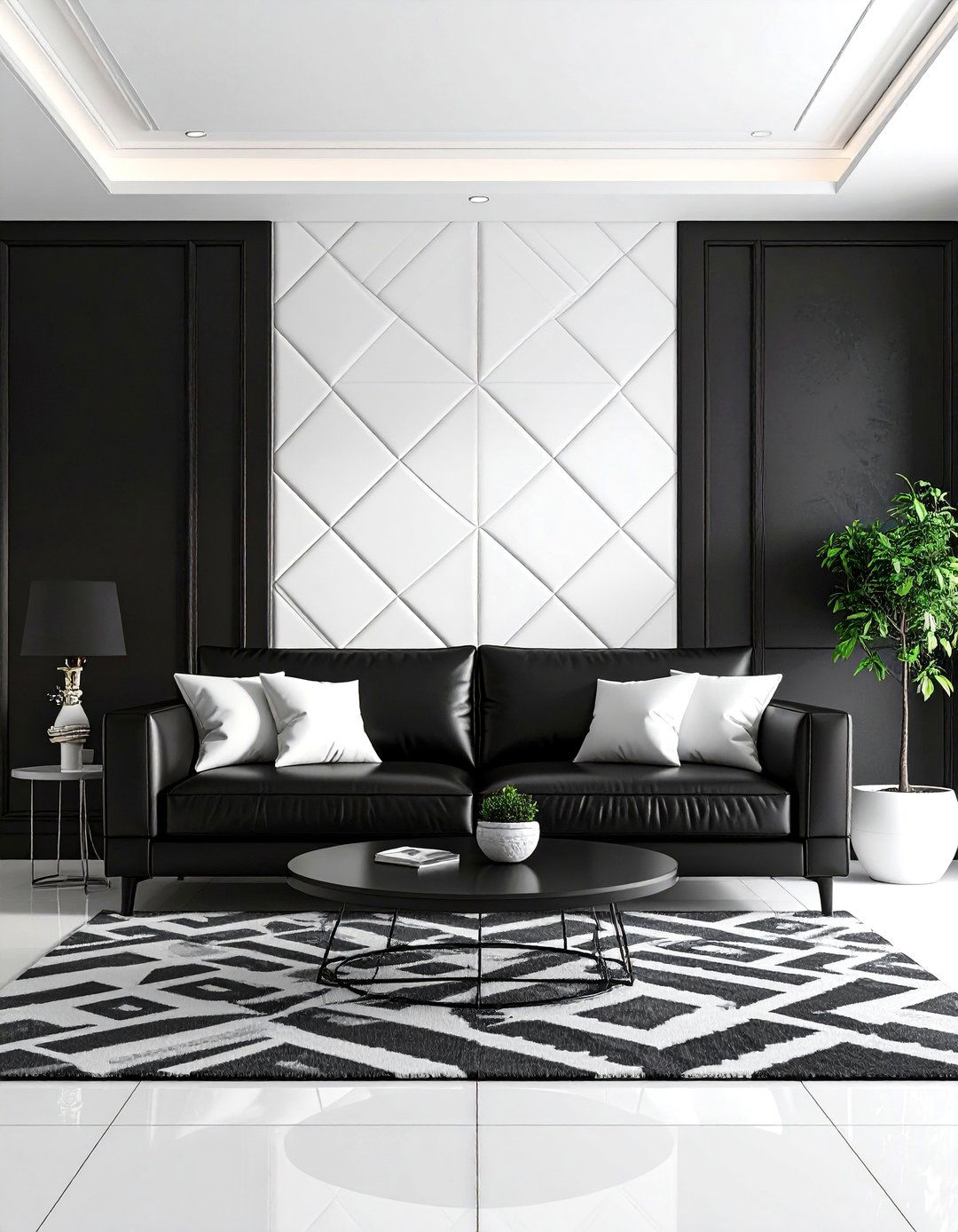 The High Contrast Black and White Living Room - 30 leather couch living room ideas