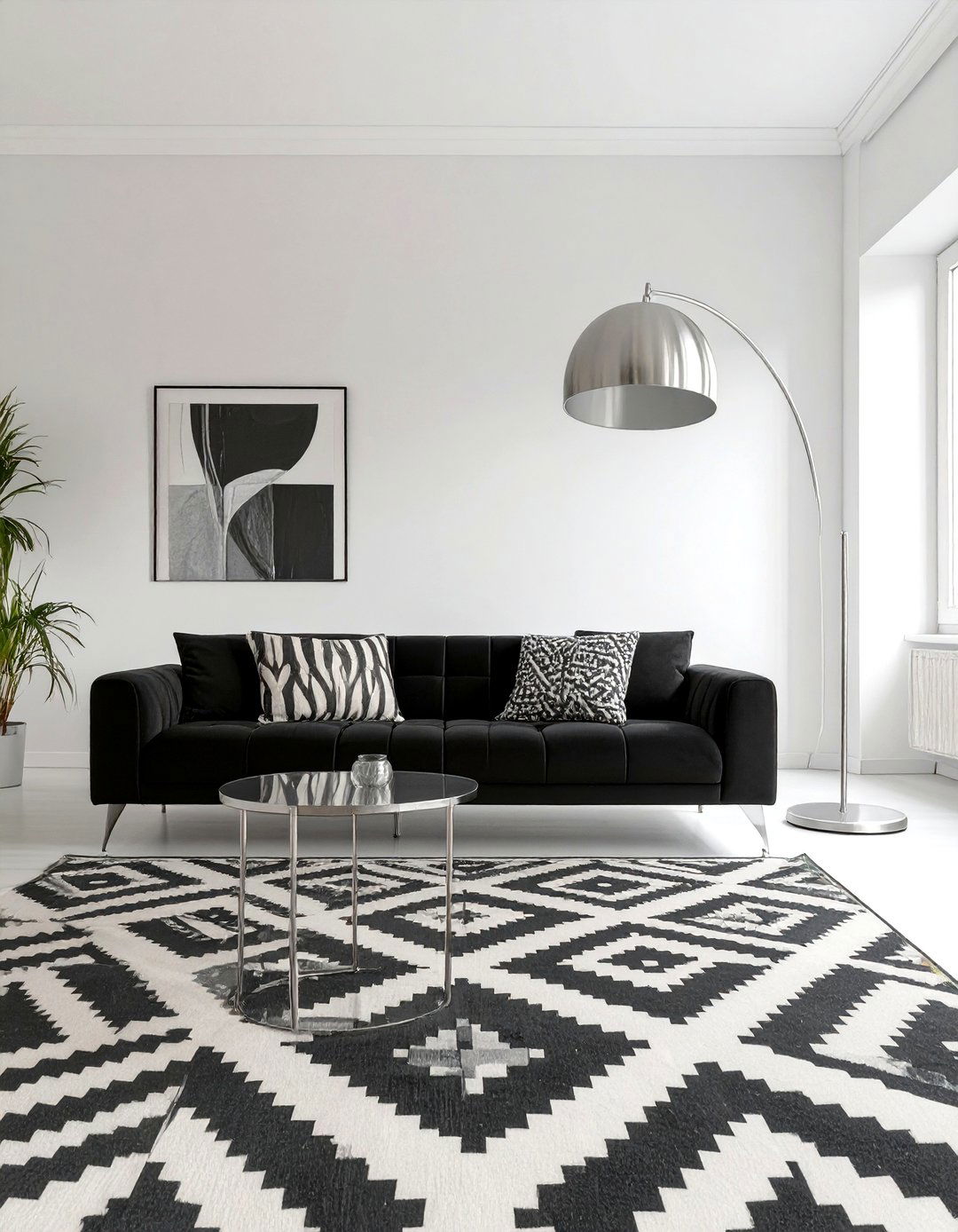 The High Contrast Black and White Living Room - 30 mens living room ideas