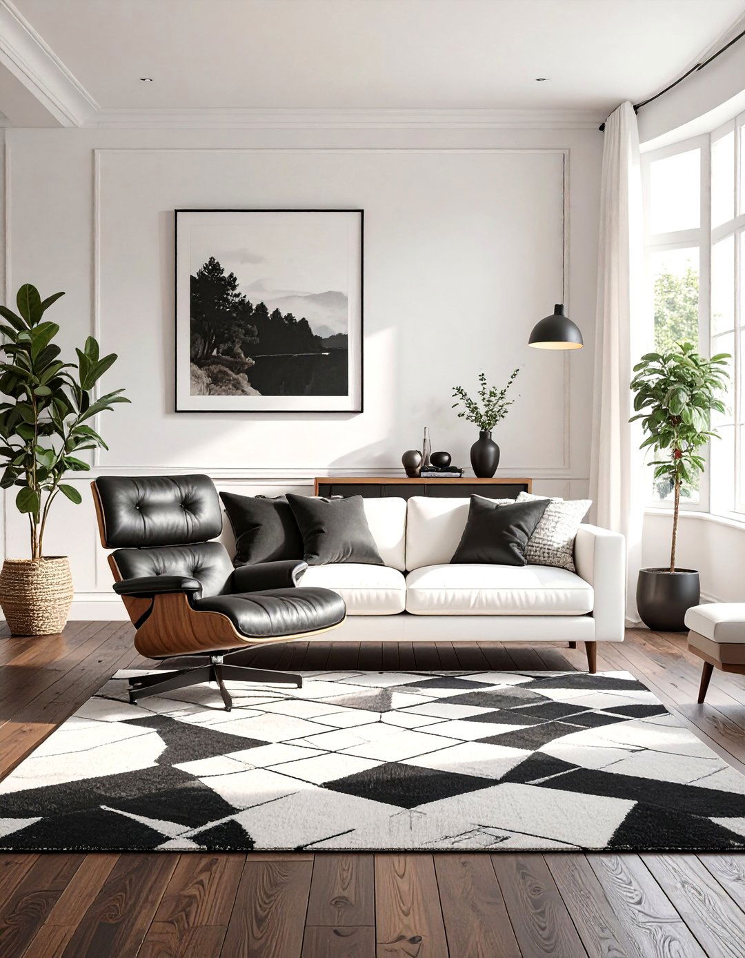 The High Contrast Black and White Living Room - 30 ai mid-century living room ideas