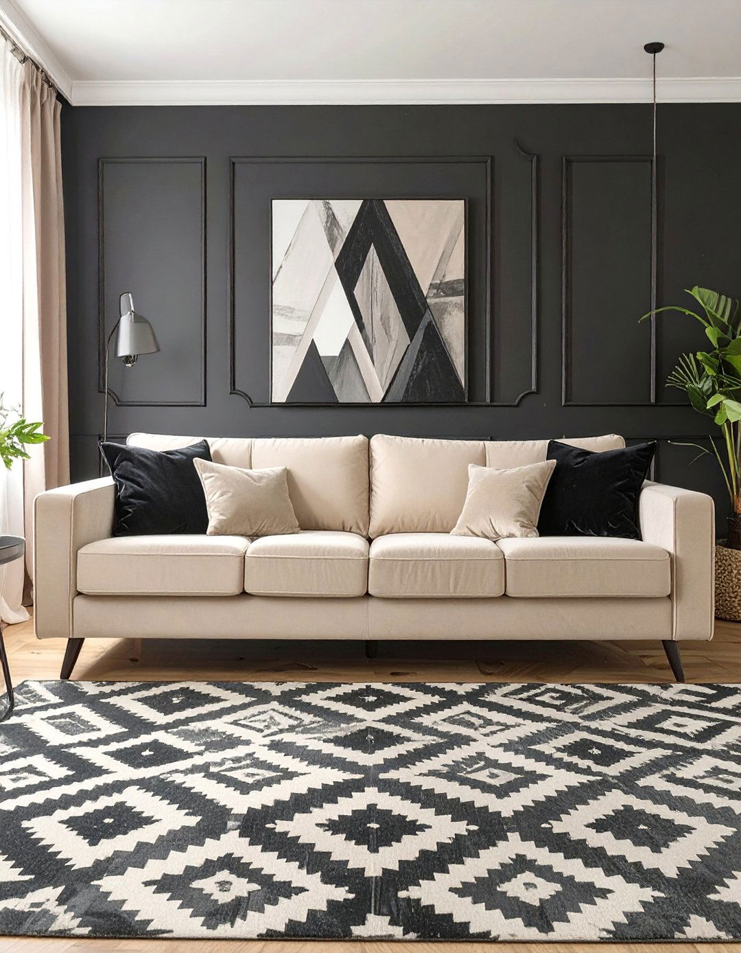 The High Contrast Black and White Theme - 30 beige couch living room ideas