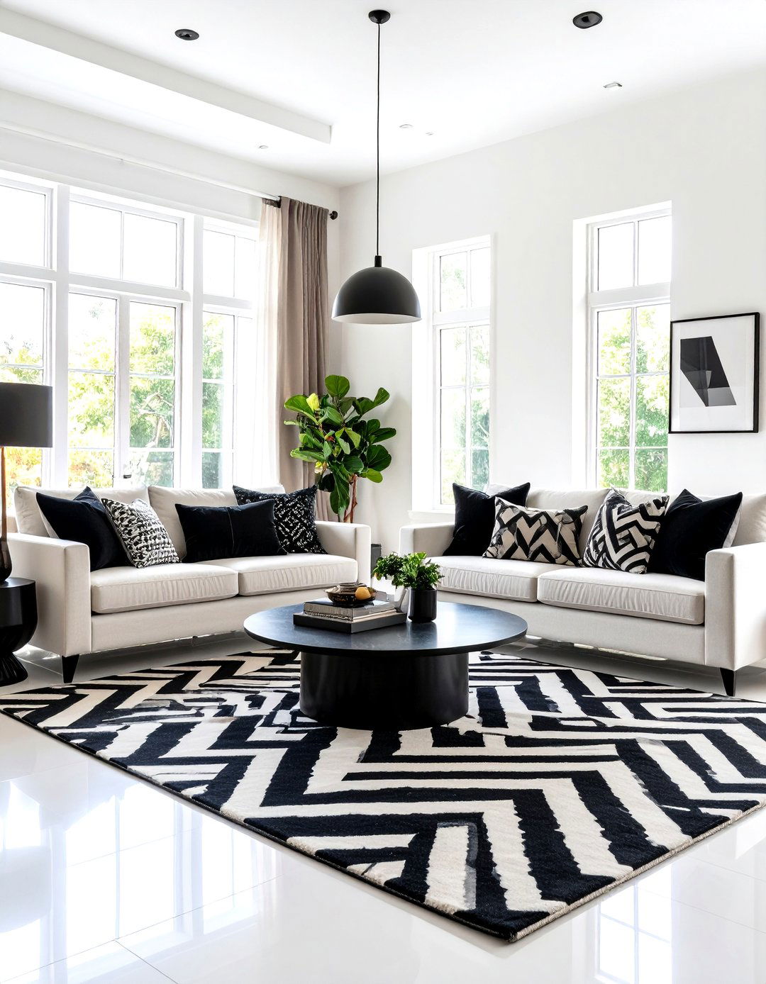 The High Contrast Graphic Living Room - 30 living room remodel ideas