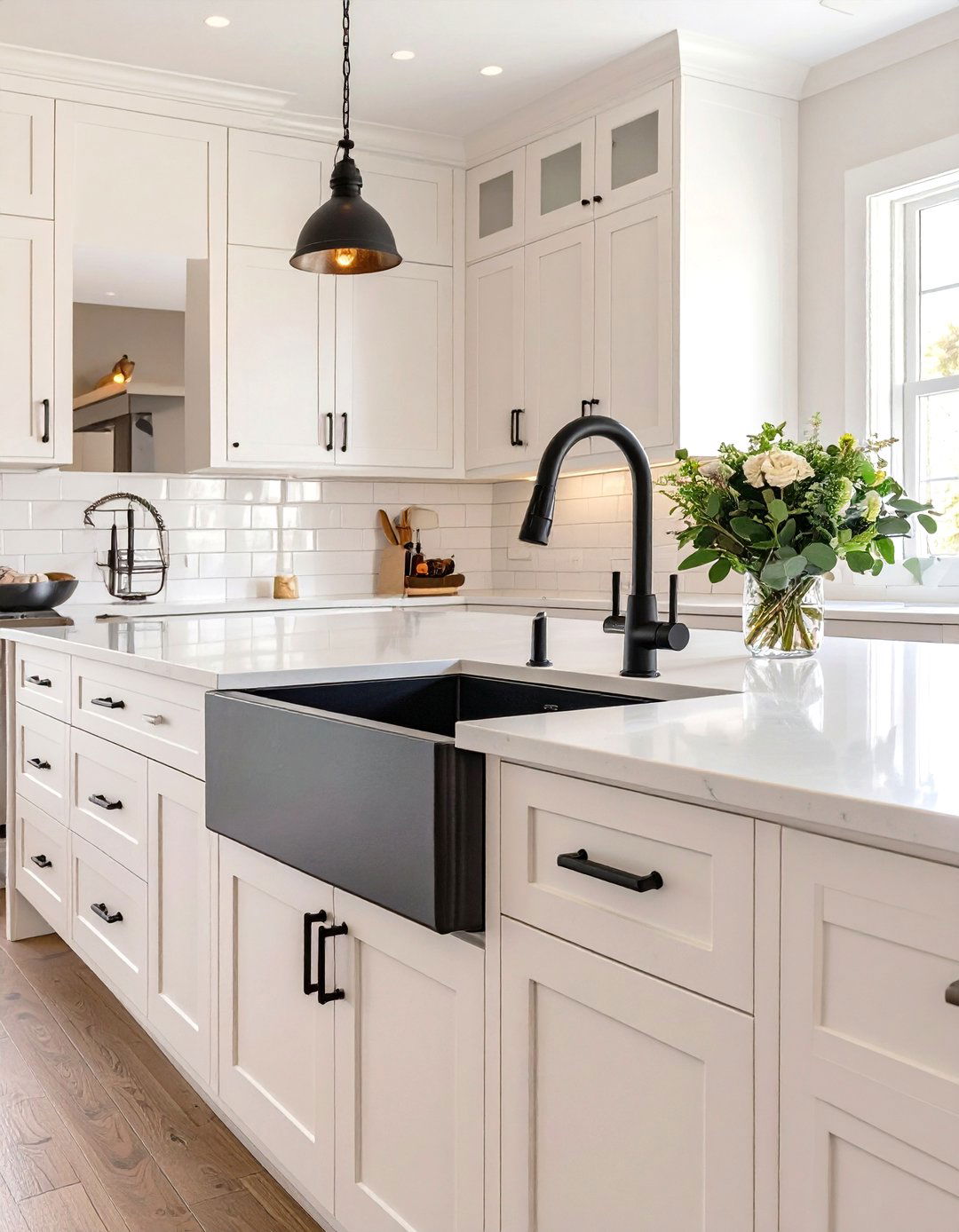The High Contrast Hardware Kitchen - 30 modern farmhouse kitchen ideas
