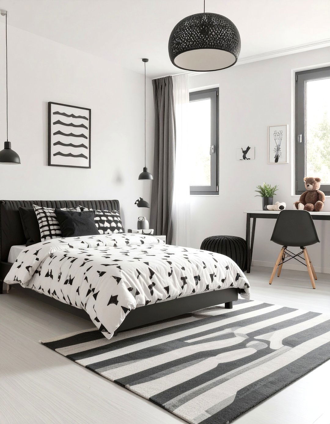 The High Contrast Monochrome Bedroom - 30 kids bedroom ideas for small rooms