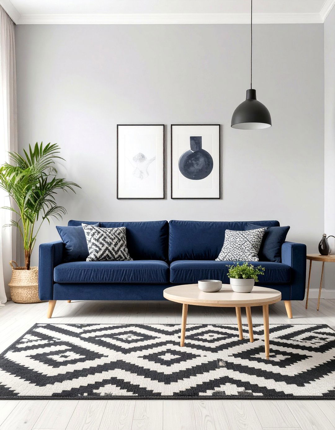 The High Contrast Navy and Crisp Grey Living Room - 30 blue and grey living room ideas