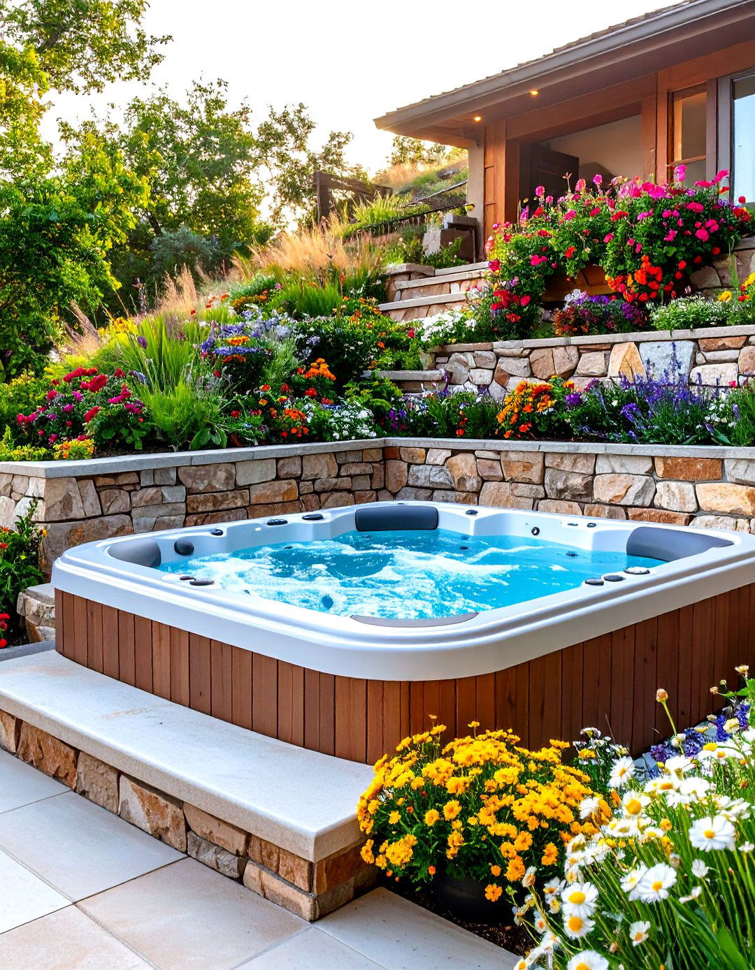 The Hillside Terrace Hot Tub - 30 backyard hot tub ideas