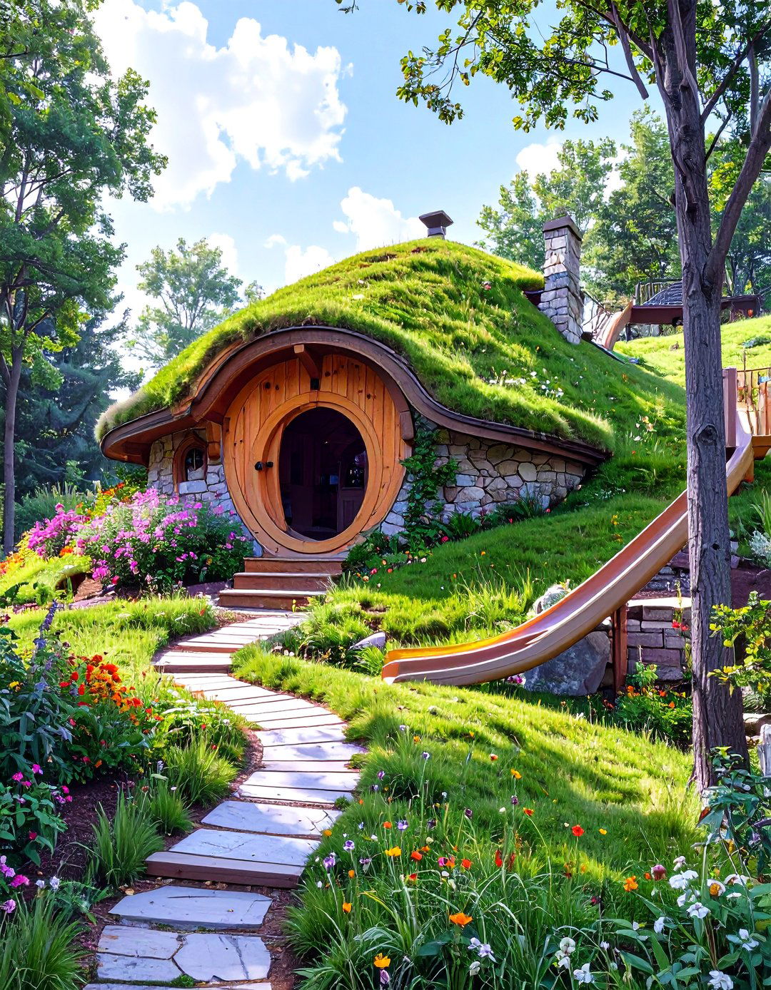The Hobbit Hole Hillside Playground - 30 backyard playground ideas