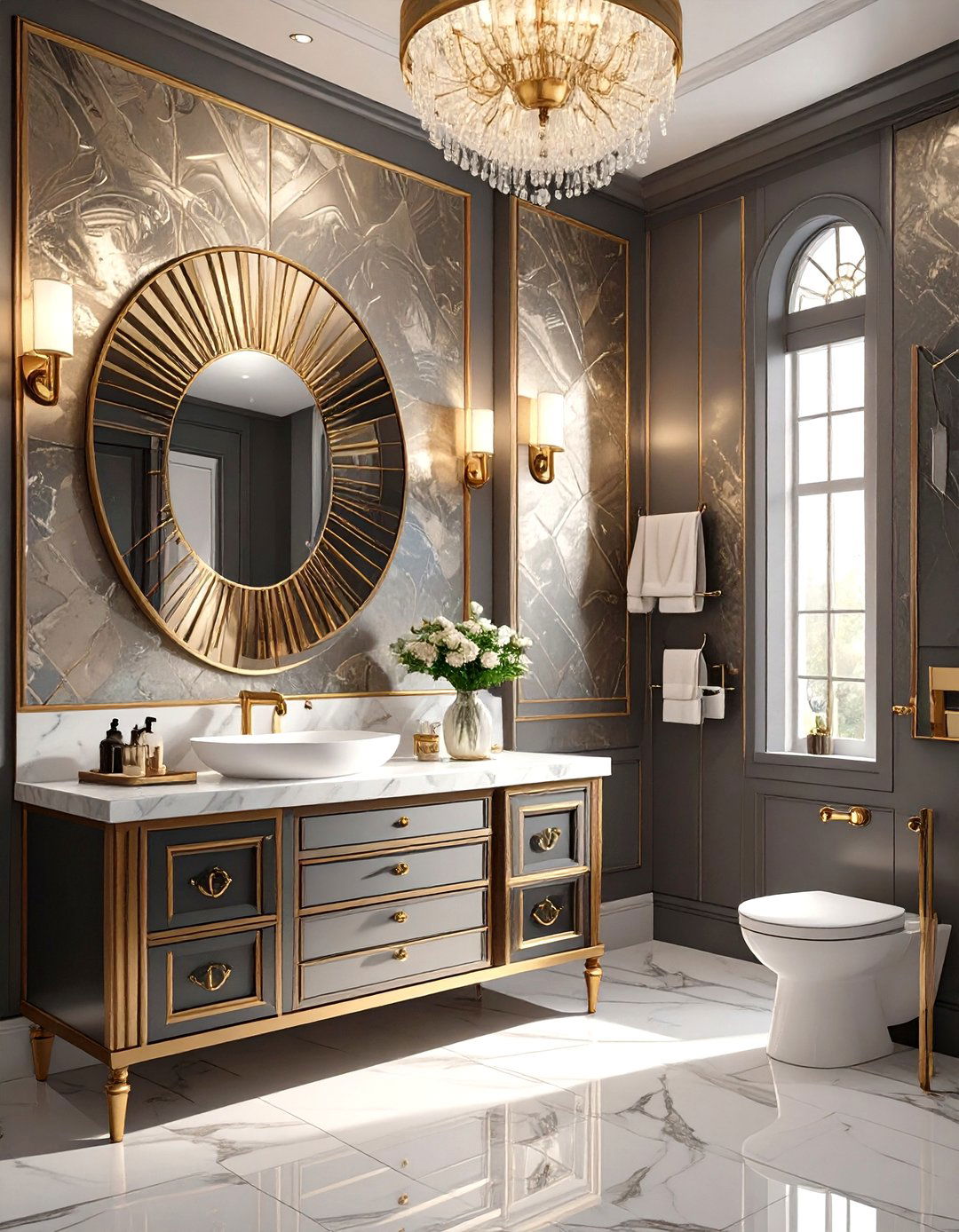 The Hollywood Glamour Art Deco Powder Room - 30 modern art deco interior design ideas