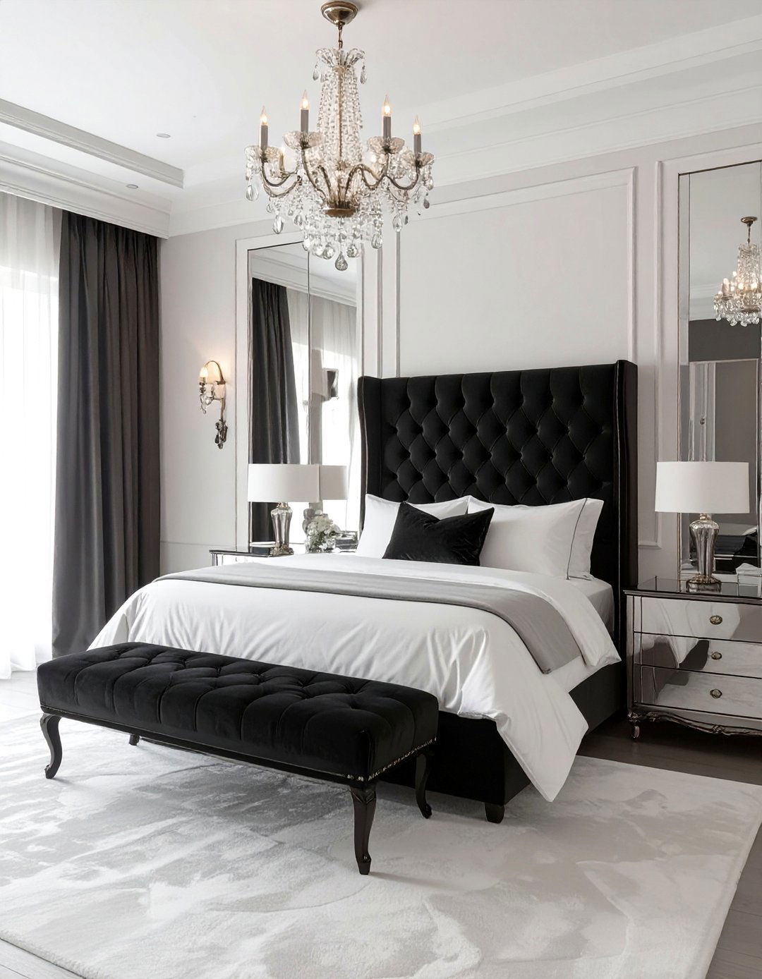 The Hollywood Regency Glamour Bedroom - 30 black and white bedroom ideas