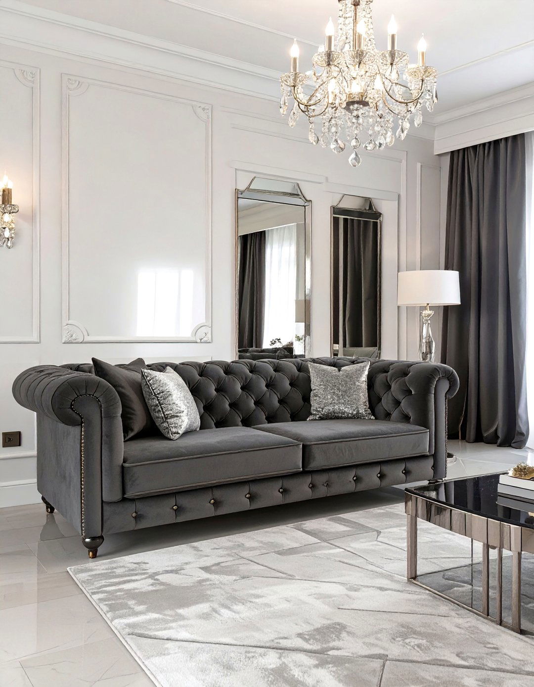 The Hollywood Regency Living Room - 30 dark gray couch living room ideas
