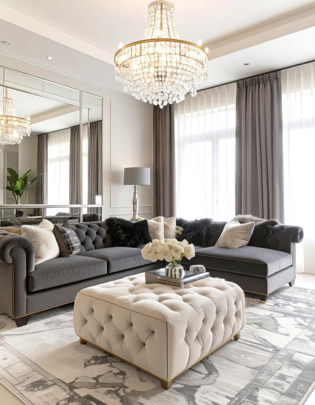 The Hollywood Regency Living Room - 30 dark grey couch living room ideas