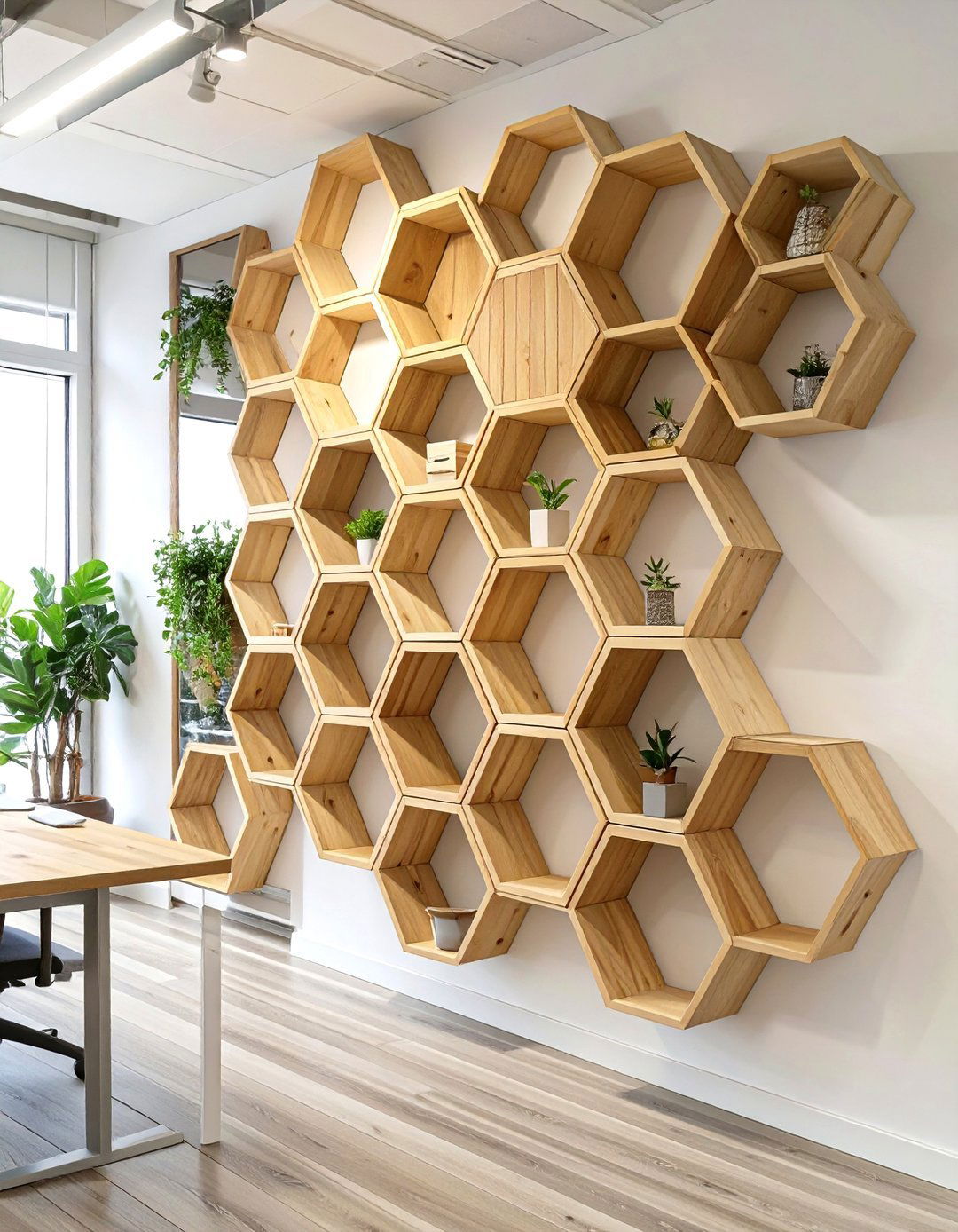 The Honeycomb Hexagon Shelves - 30 office shelving ideas