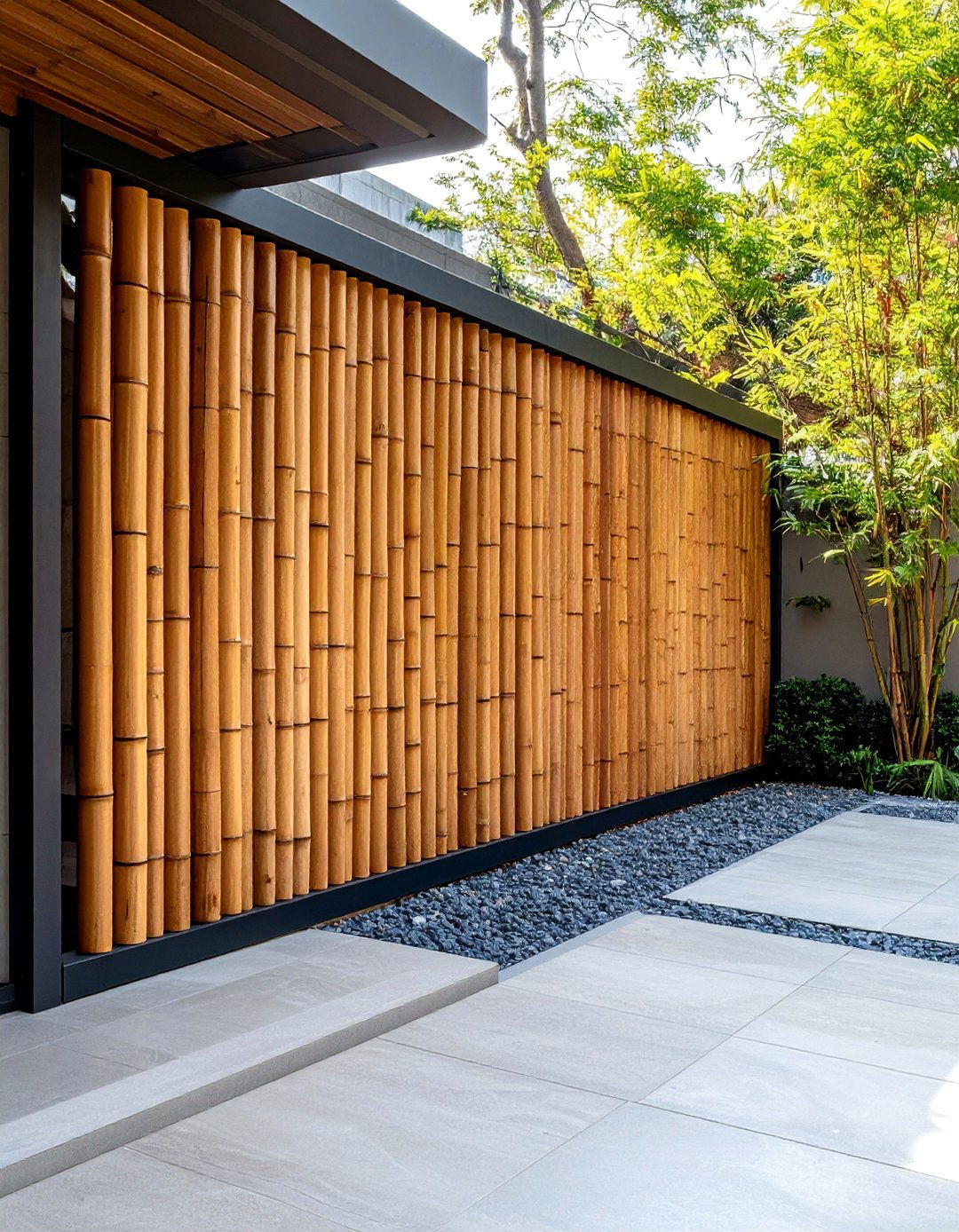 The Horizontal Bamboo Cane Fence - 30 backyard fence ideas